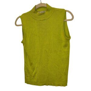 pour soie bright neon lime green 2 ply SILK sleeveless mock neck sweater M